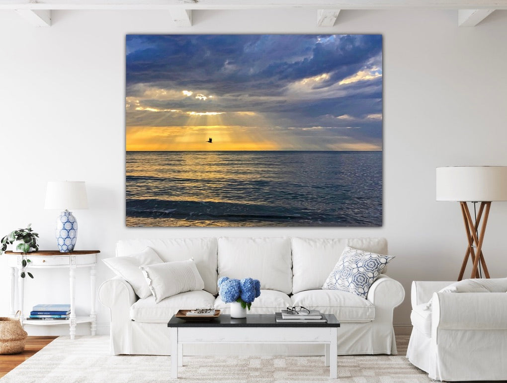 Pelican Flight Through Sunrise - Classic Canvas Print