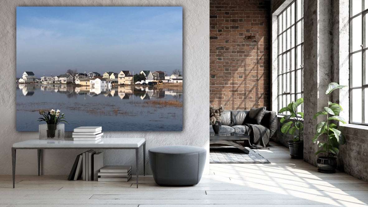 beach houses on black water river seabrook nh acrylic print home/office decor by jacqueline mb designs