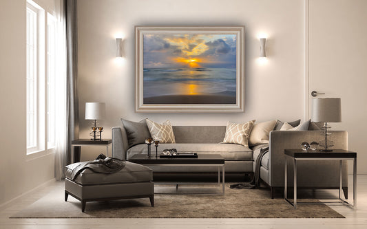 Reflections of a sunrise canvas print family room decor