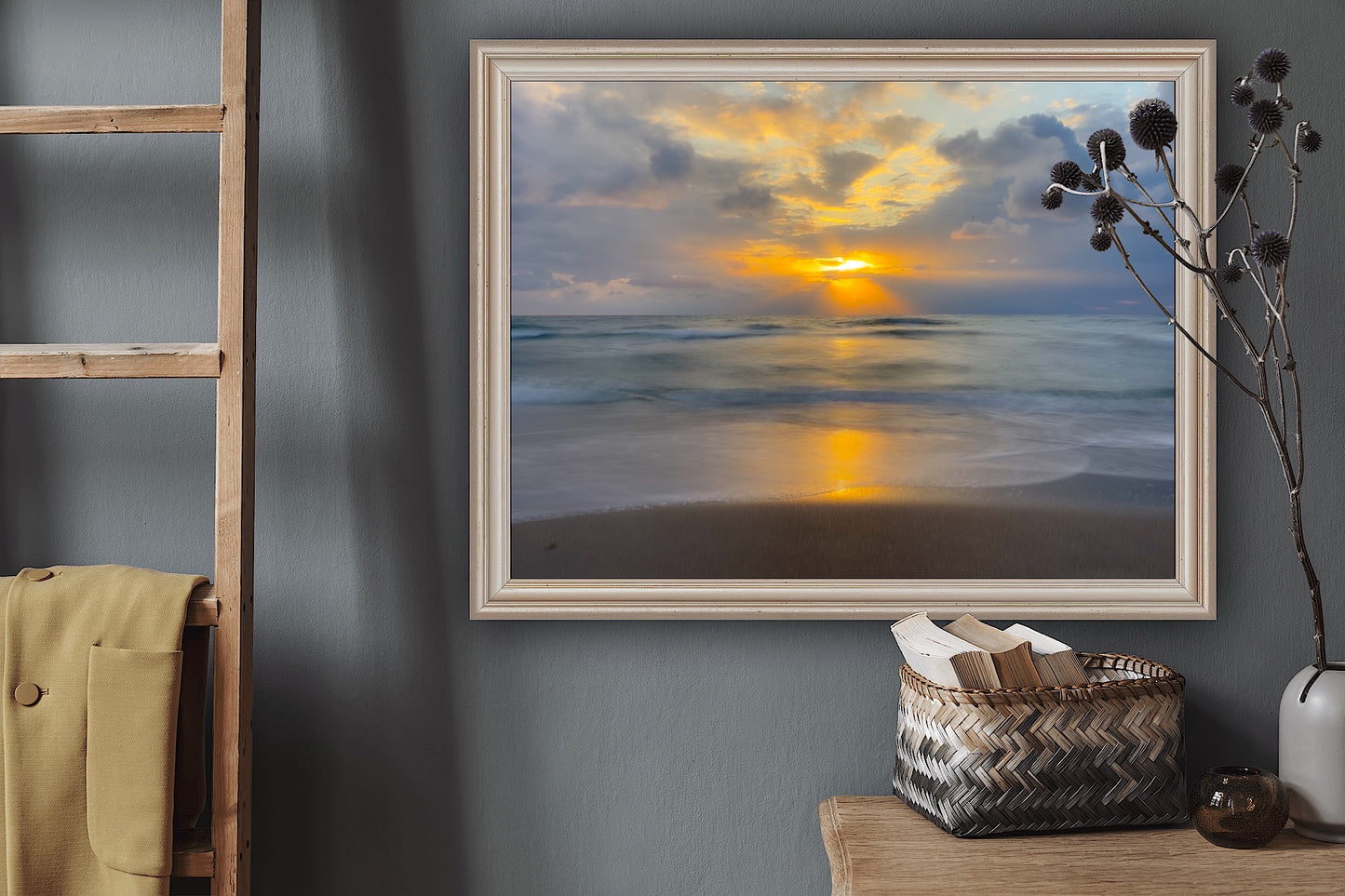 Reflections of a sunrise canvas print home decor by jacqueline mb designs