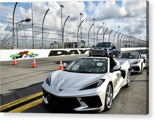 c8 at daytona photobomb acrylic print by jacqueline mb designs