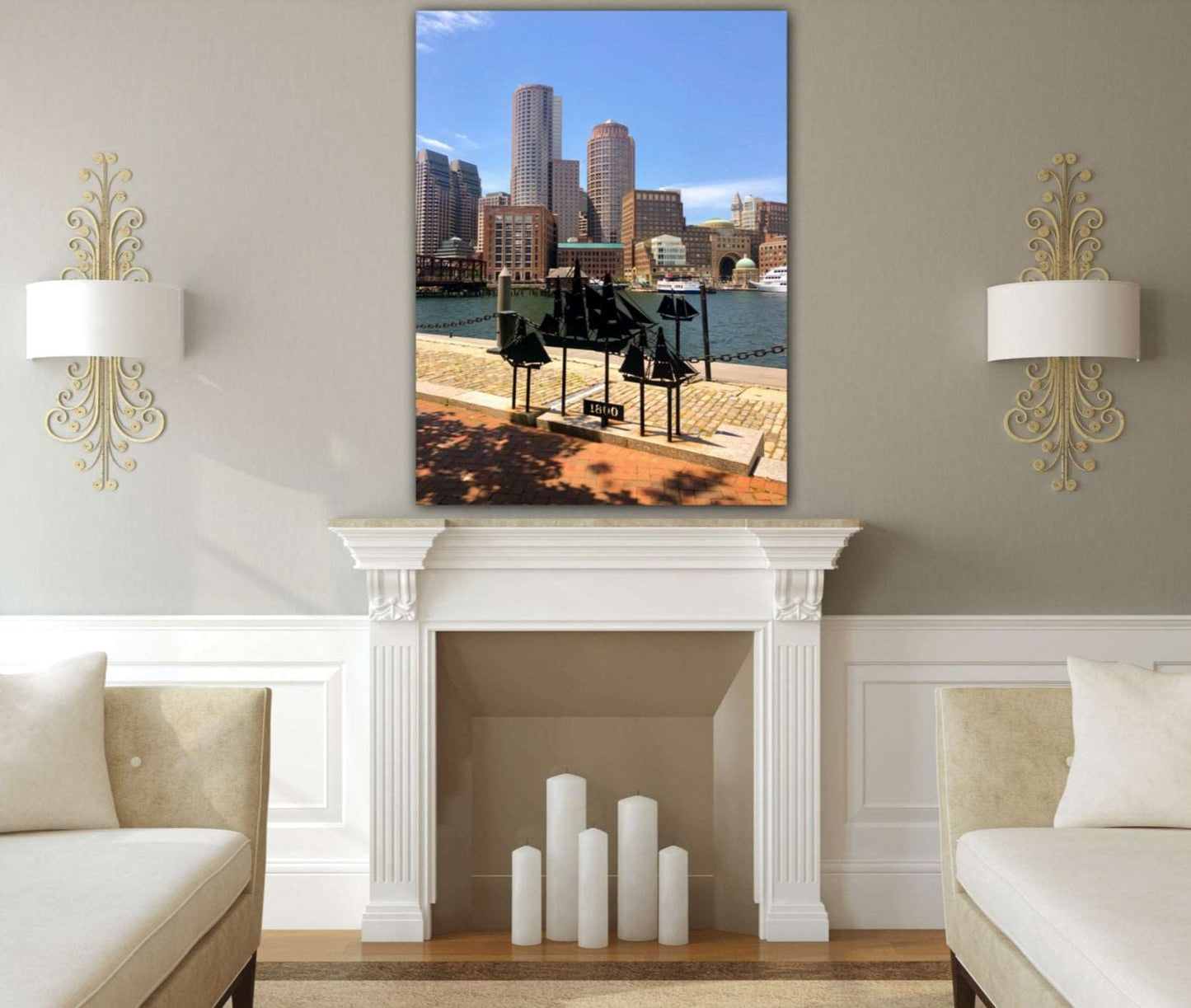 city view of Boston Harbor canvas print home decor by jacqueline mb designs