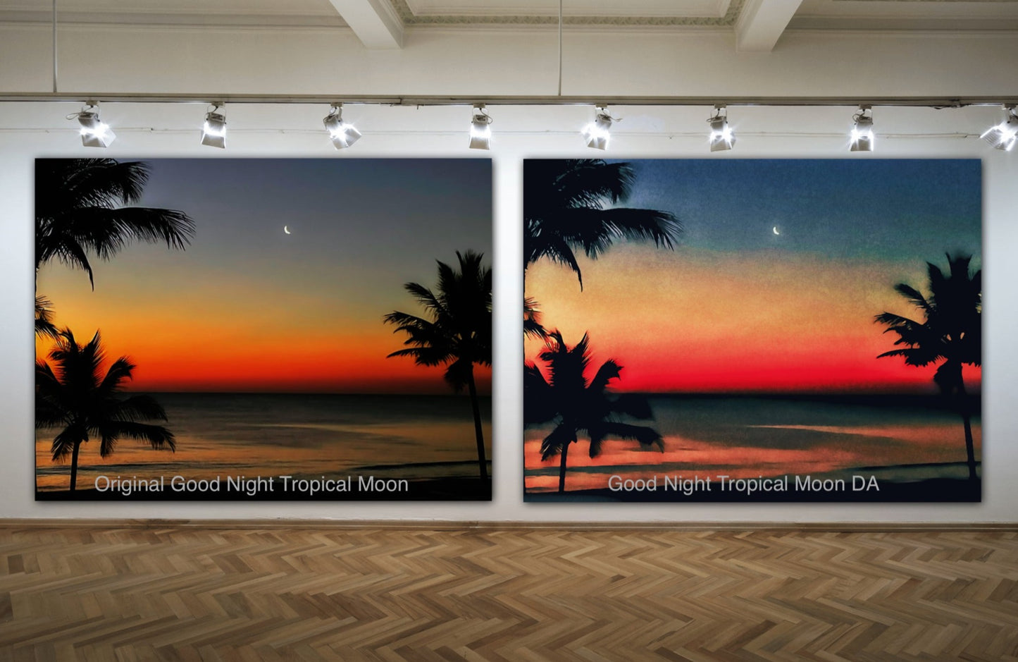 original & Digital art good night tropical moon prints by jacqueline MB designs