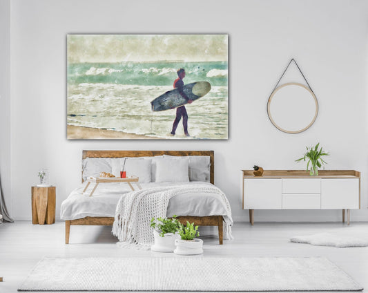 Heading out to surf bedroom canvas print by Jacqueline MB Designs