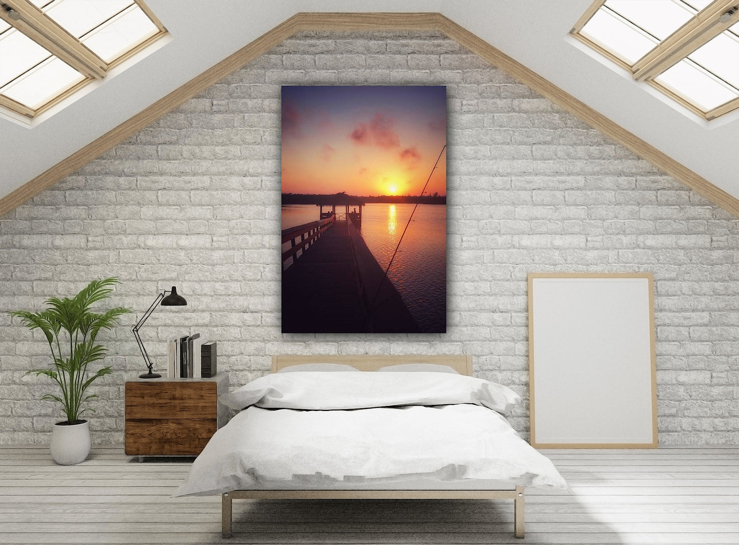 Lazy Night Fishing off the Pier at Sunset - Art Print