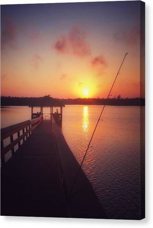 Lazy Night Fishing off the Pier at Sunset - Canvas Print