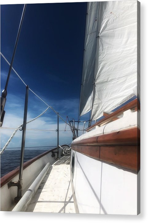 Looking down the topsides of the sailboat - Acrylic Print