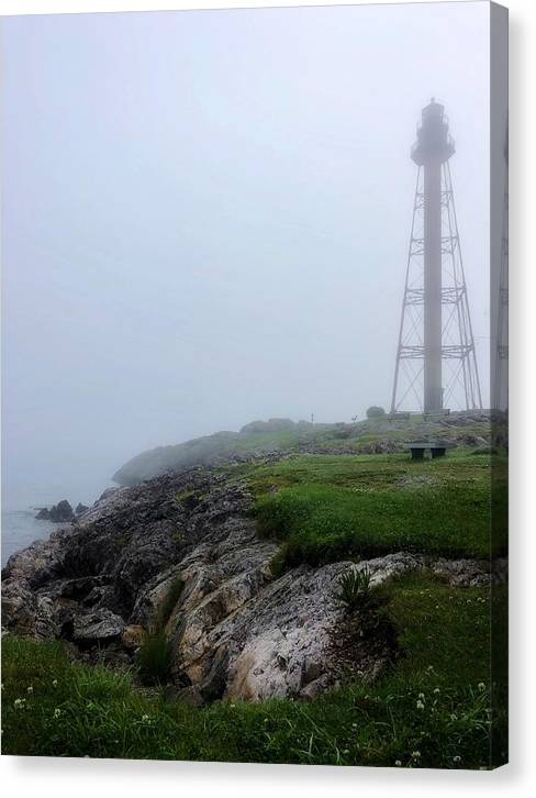 marblehead lighthouse in the fog canvas print by jacqueline mb designs