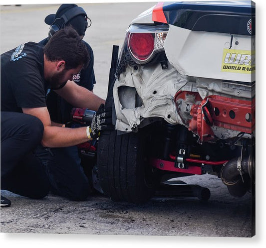 new tire is always good acrylic print by jacqueline mb designs