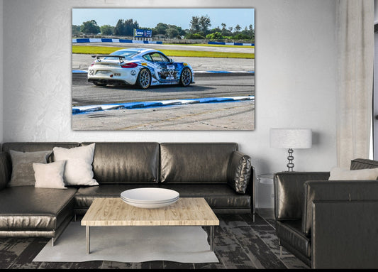porsche gt4 sebring track day acrylic print home/office/mancave decor by jacqueline mb designs
