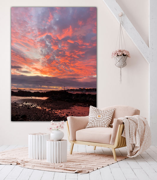 red sky sunrise over marblehead acrylic print home decor by jacqueline mb designs