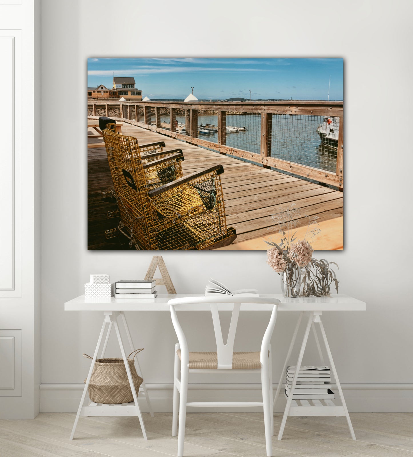 sitting on dock of plymouth bay canvas print by jacqueline mb designs