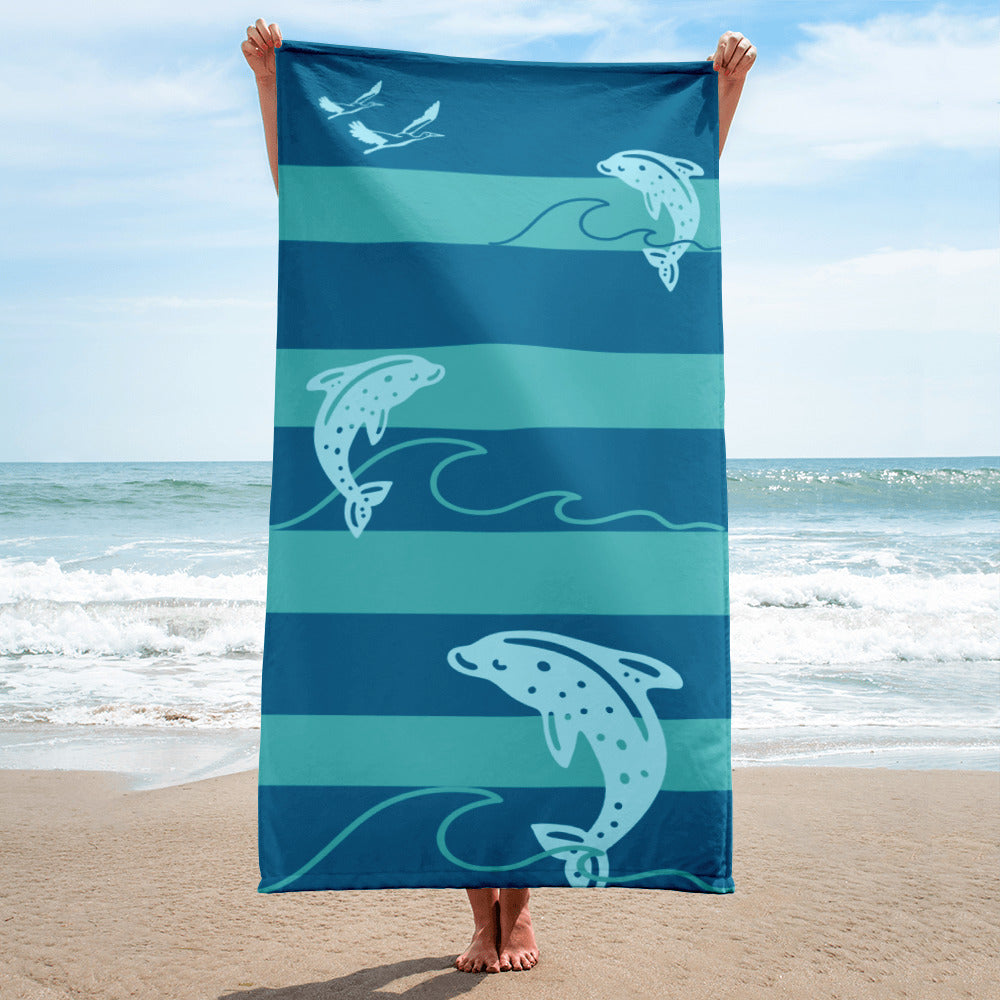 Dolphins Jumping in the waves - Beach Towel