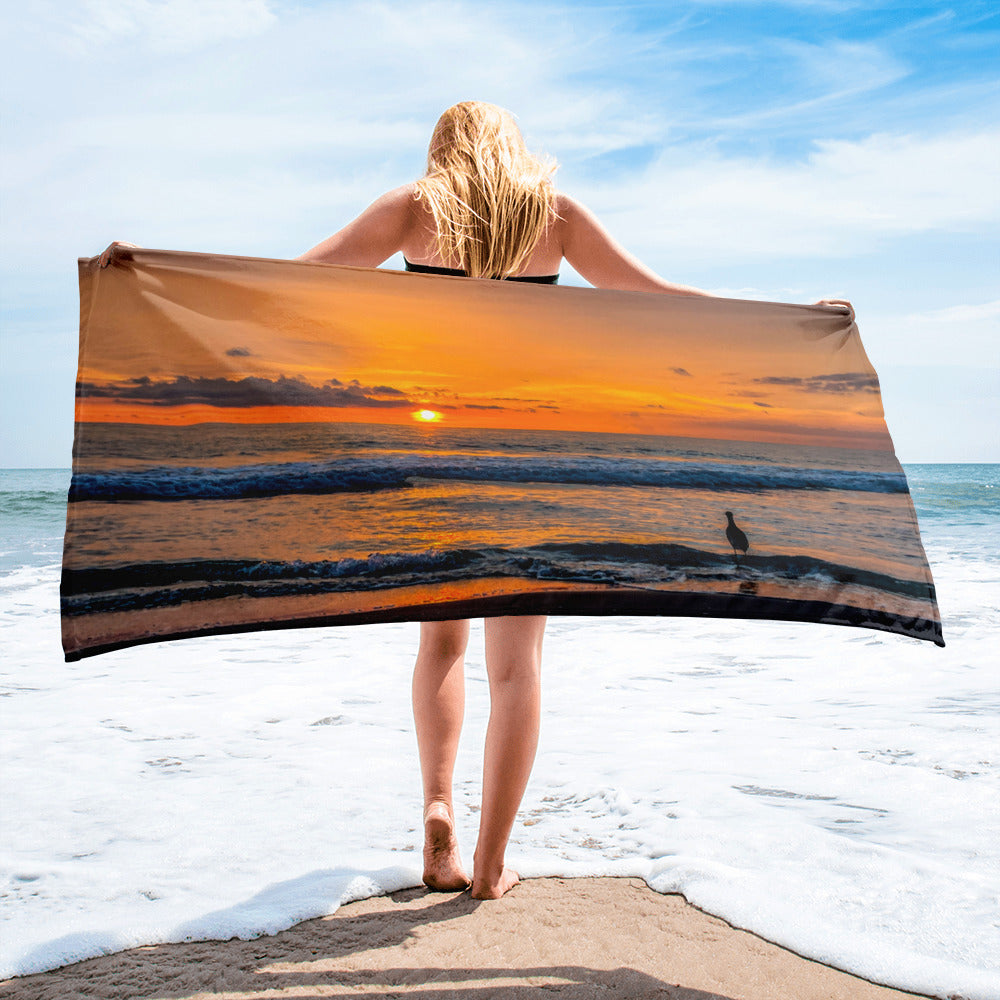 Hanging with Mr Egret -Beach Towel