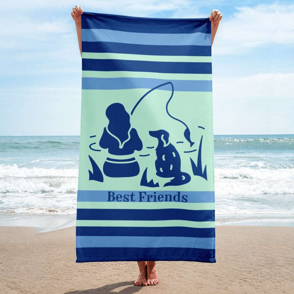 Fishing With A Loyal Friend Beach Towel