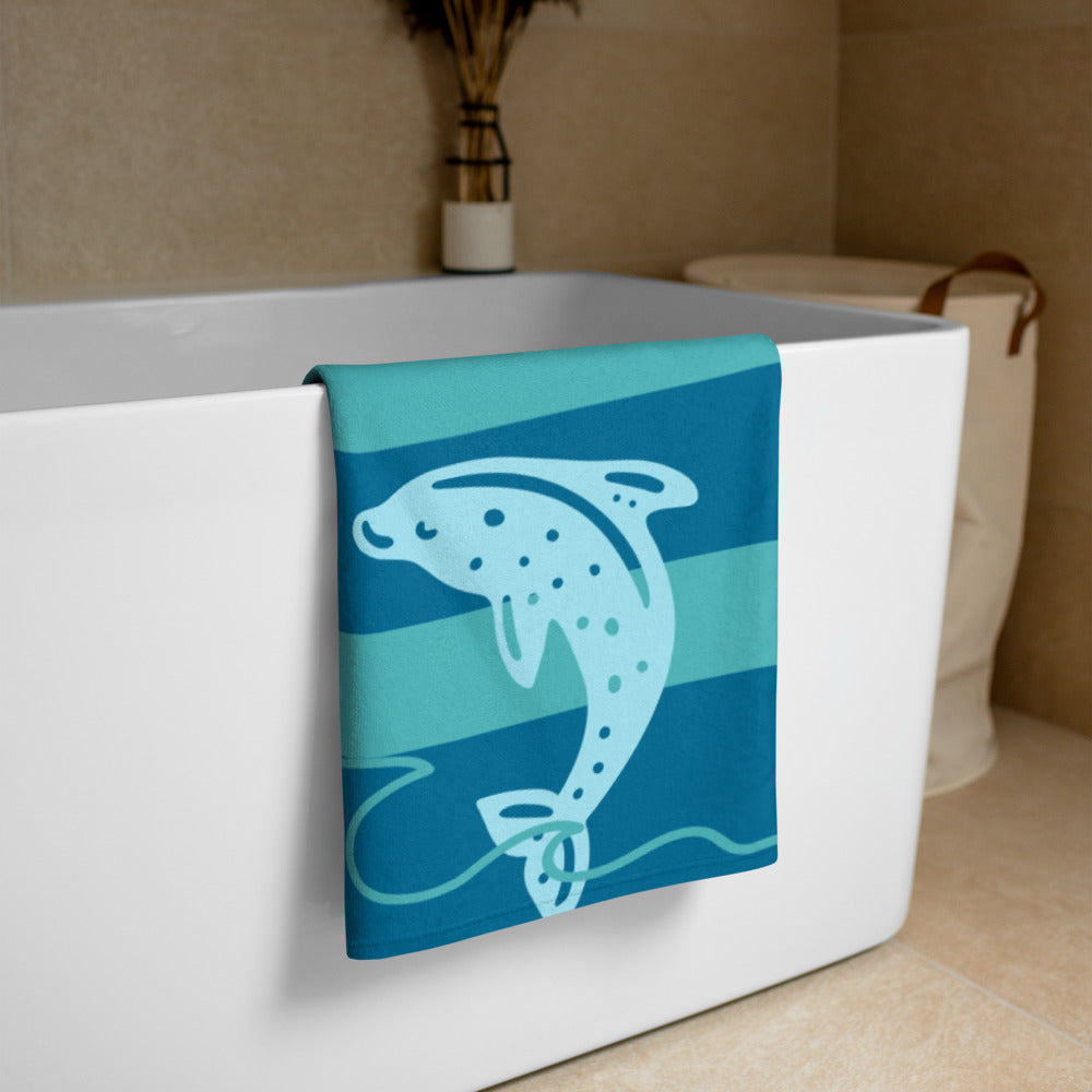 Dolphins Jumping in the waves - Beach Towel