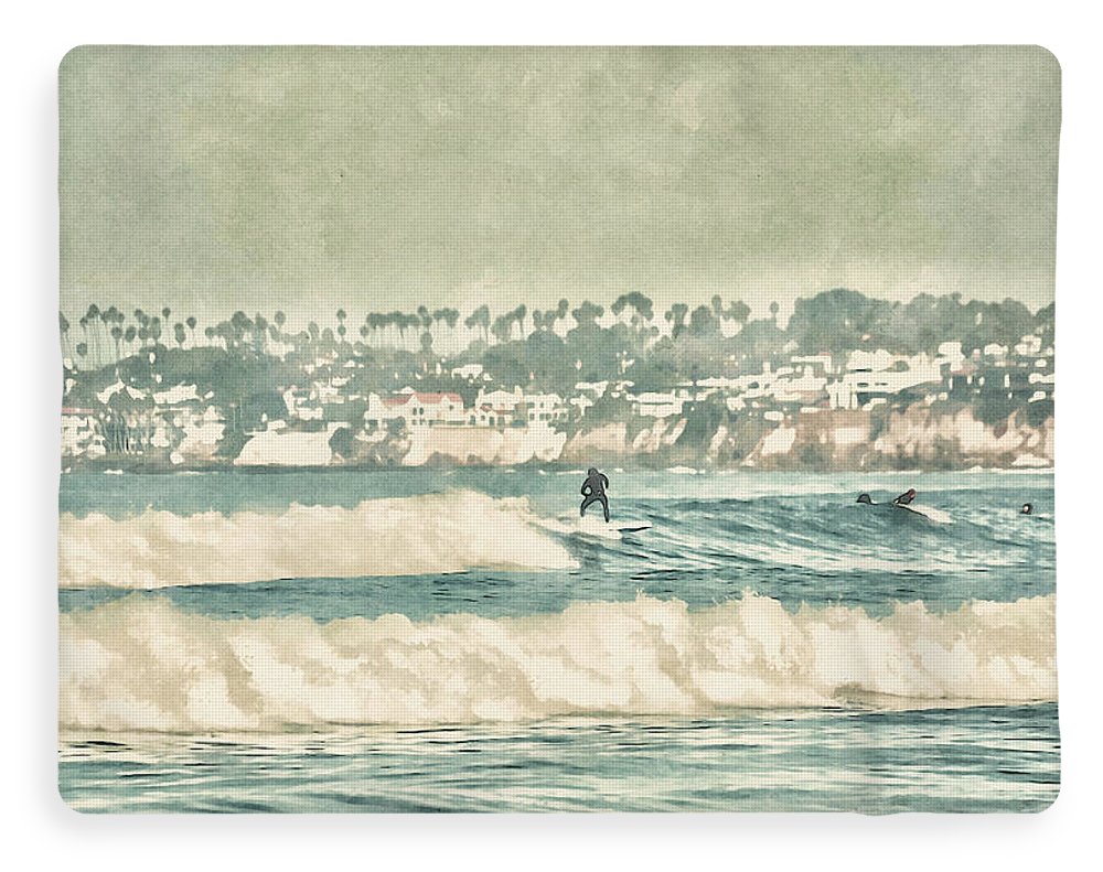 surfing the waves mission beach sherpa fleece blanket by jacqueline mb designs