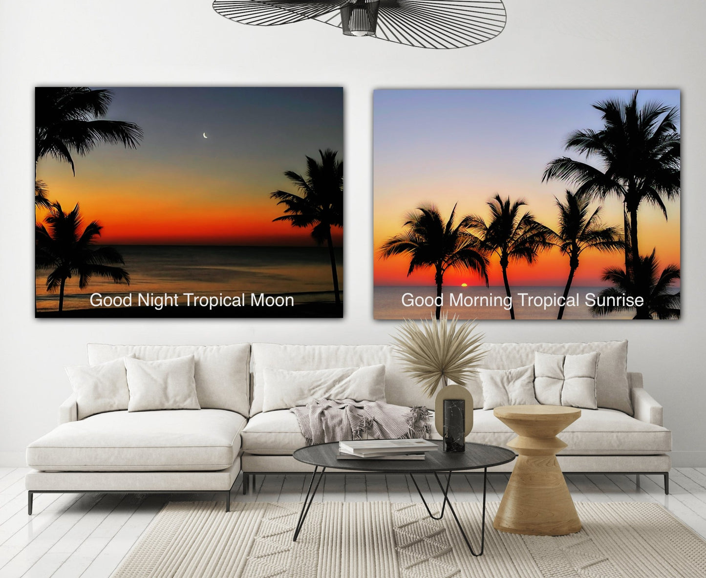 Set of tropical sunrise pictures on canvas by jacqueline mb designs