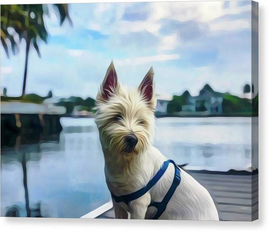 Westie Guarding the Dock - Classic Canvas Print