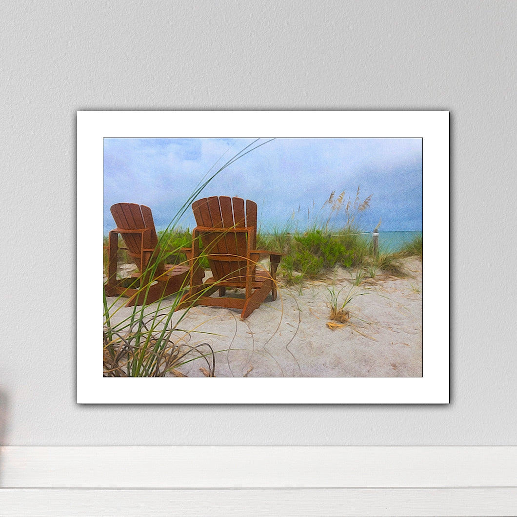 Adirondack Chairs with an Ocean View  - Art Print
