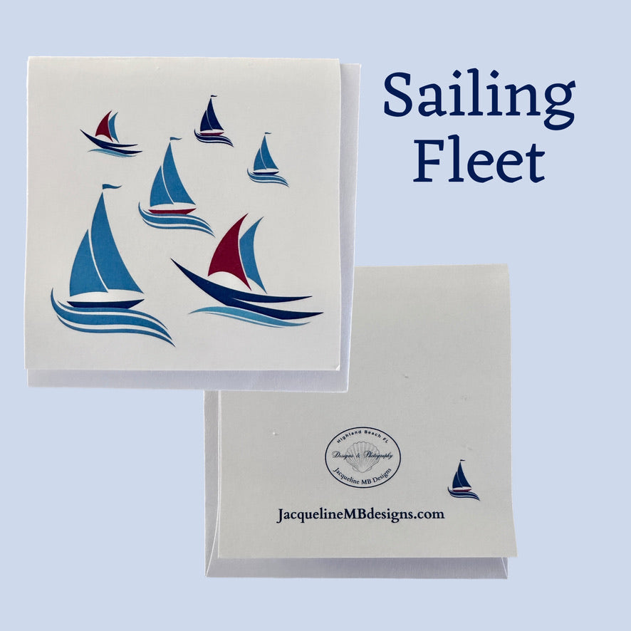 greeting cards 3x3" image a fleet of  6 sailboats  by jacqueline mb designs