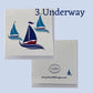 greeting cards 3x3" image of 3 sailboats underway by jacqueline mb designs