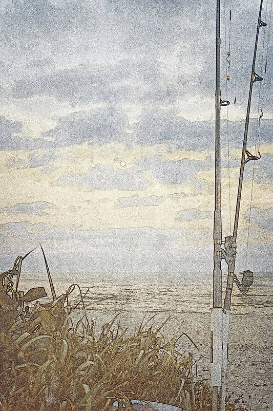 Fishing Poles rest by the Shore - Classic Art Print