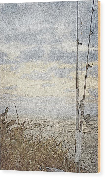 Fishing Poles rest by the Shore - Classic Wood Print