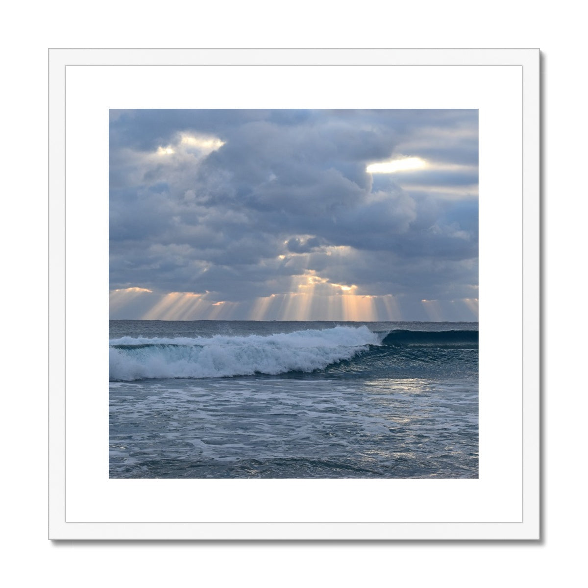 12x12 matted and white framed print clouds waves rays by jacqueline mb designs  