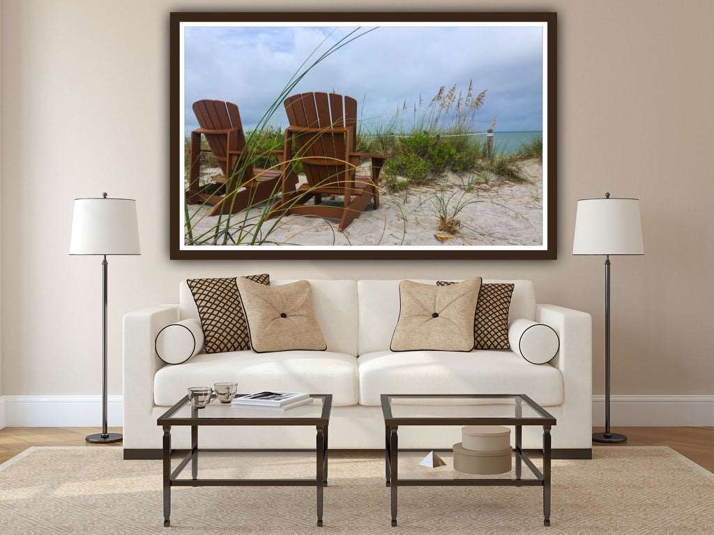 adirondack chairs with an ocean view acrylic print home decor by jacqueline mb designs 