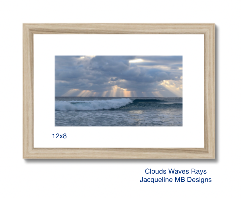 12x8 Clouds waves rays matted natural framed print by jacqueline mb designs 