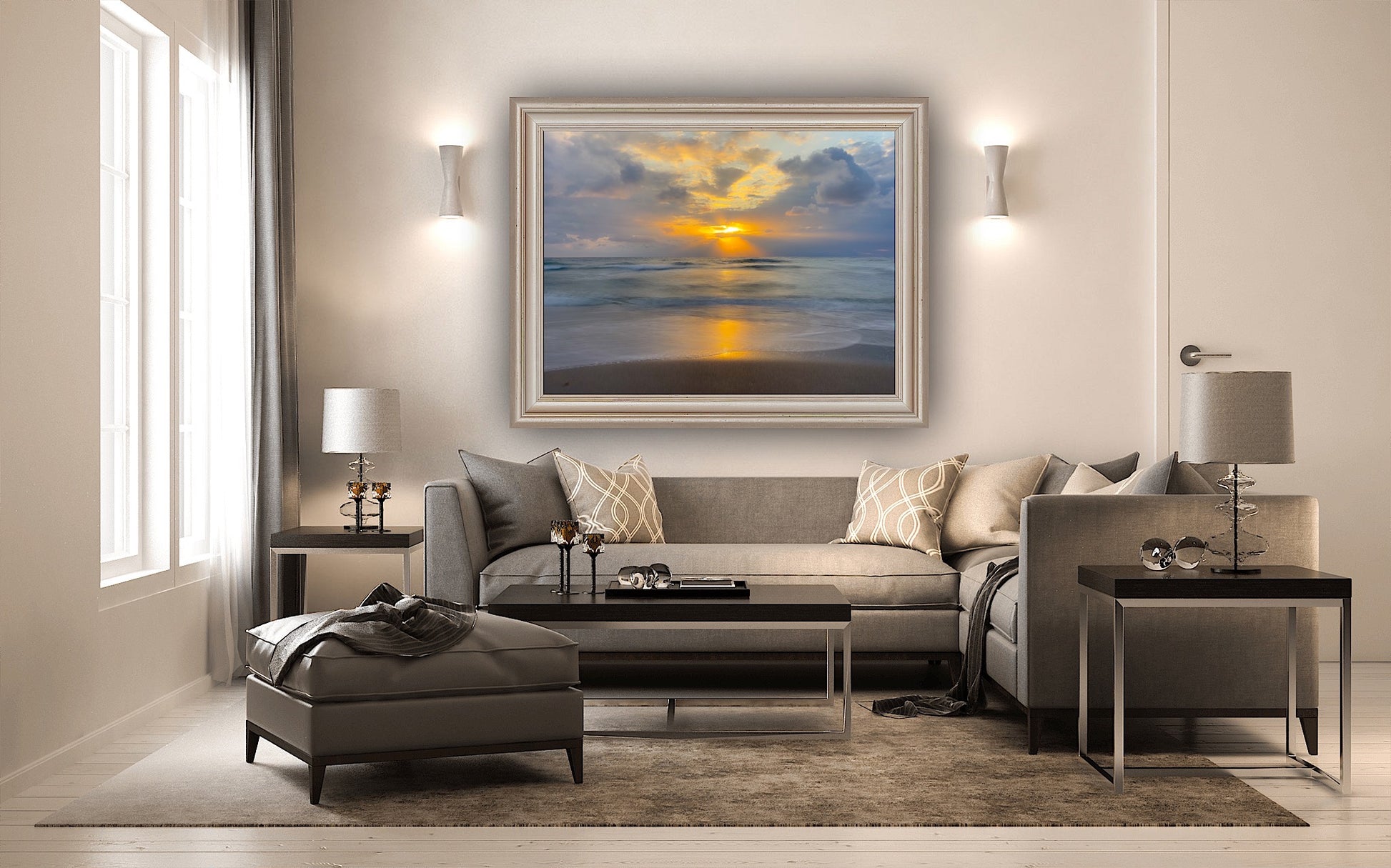 Reflections of a sunrise canvas print family room decor 