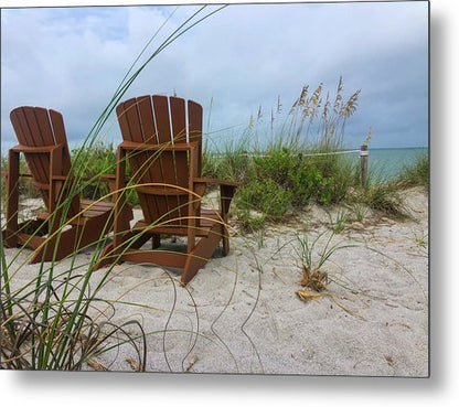 Adirondack Chairs with an Ocean View  - Classic Metal Print