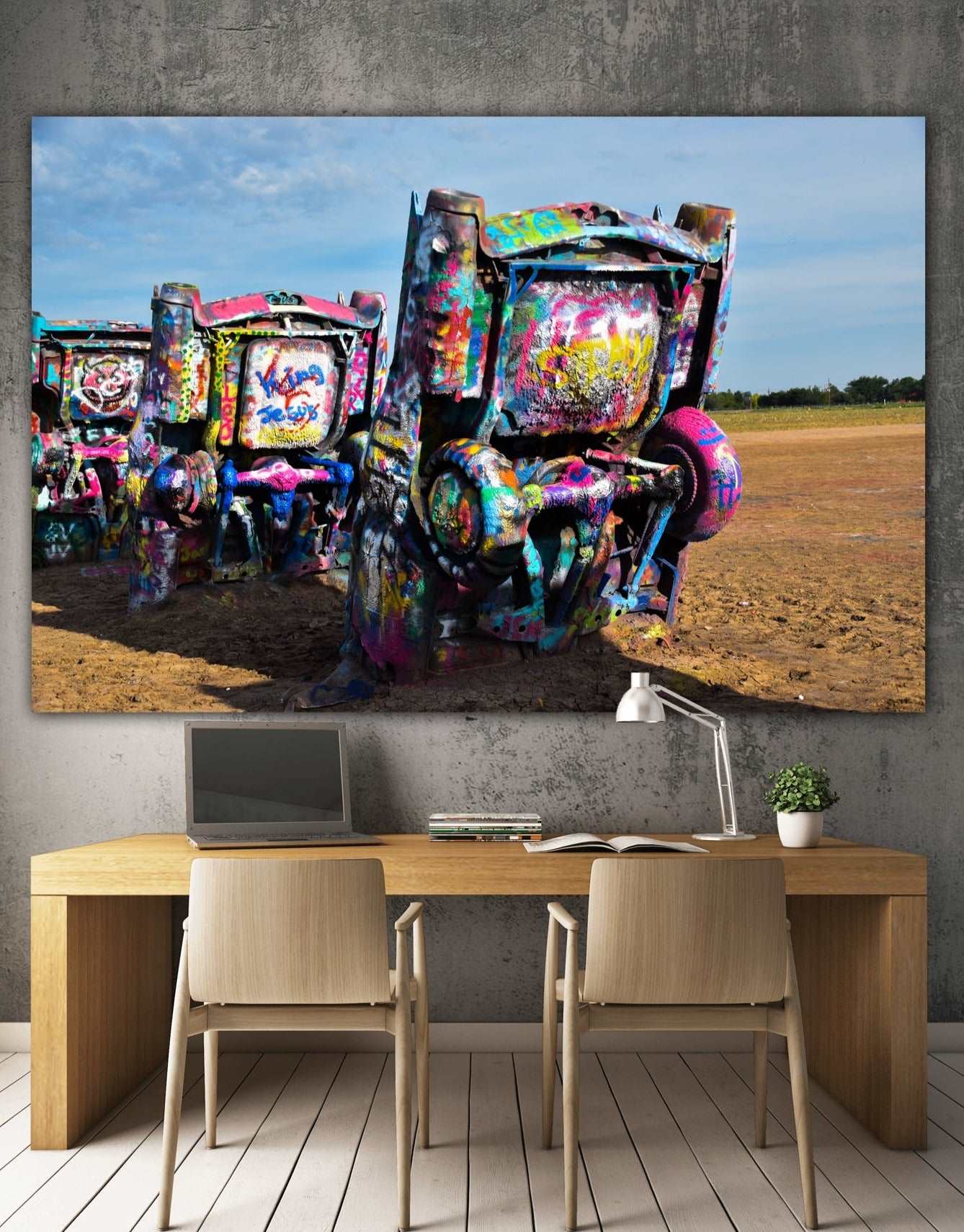 cadillac ranch acrylic print home and office decor  by Jacqueline mb designs wall art 