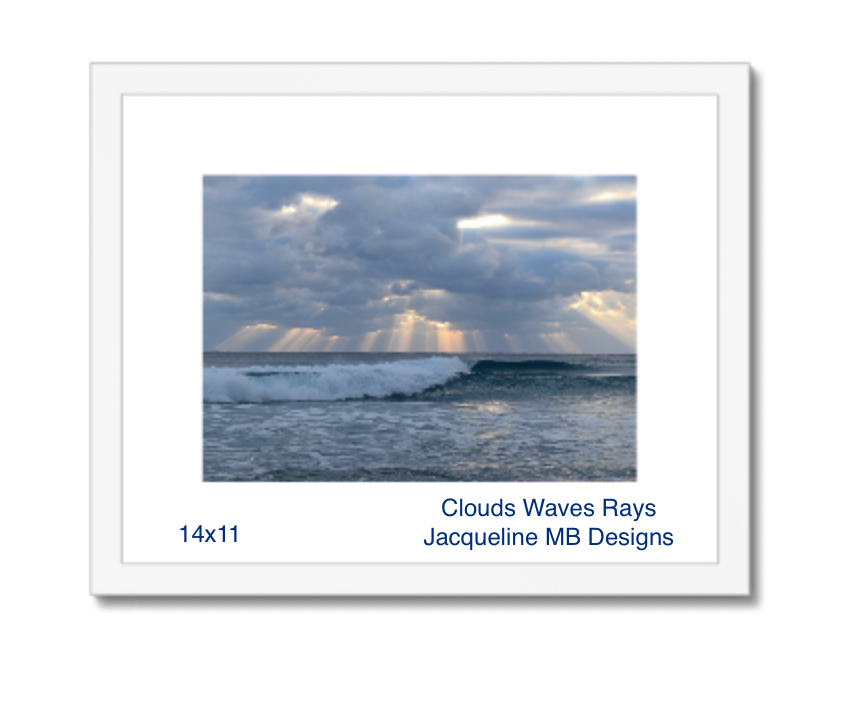 14x11  Clouds waves rays matted white framed print by jacqueline mb designs 