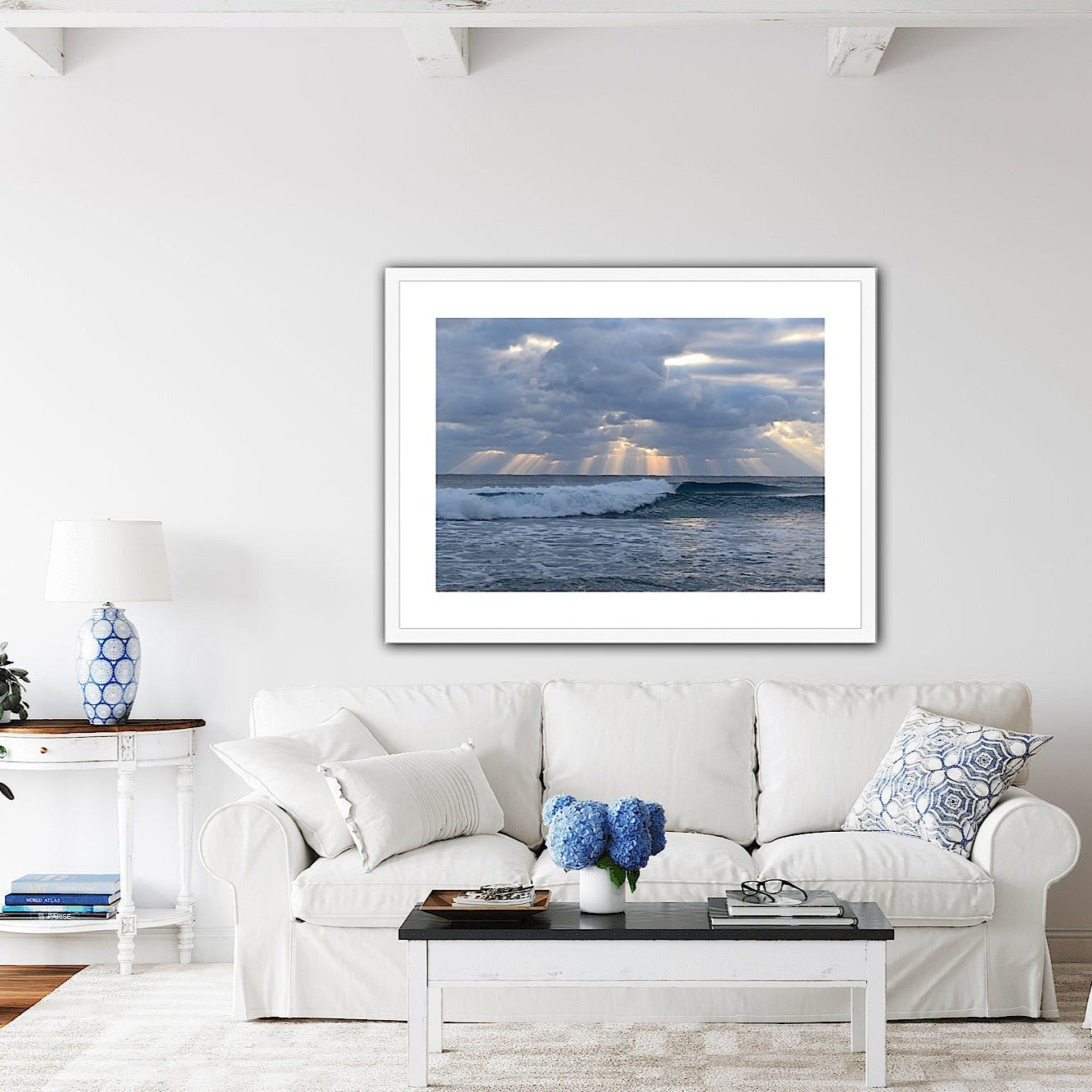 clouds waves rays matted and framed print home decor by jacqueline mb designs 