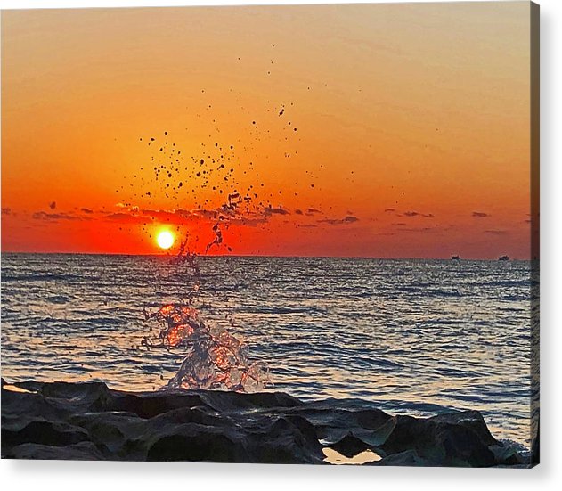 droplets of a wave dancing sunrise acrylic print by jacqueline mb designs 