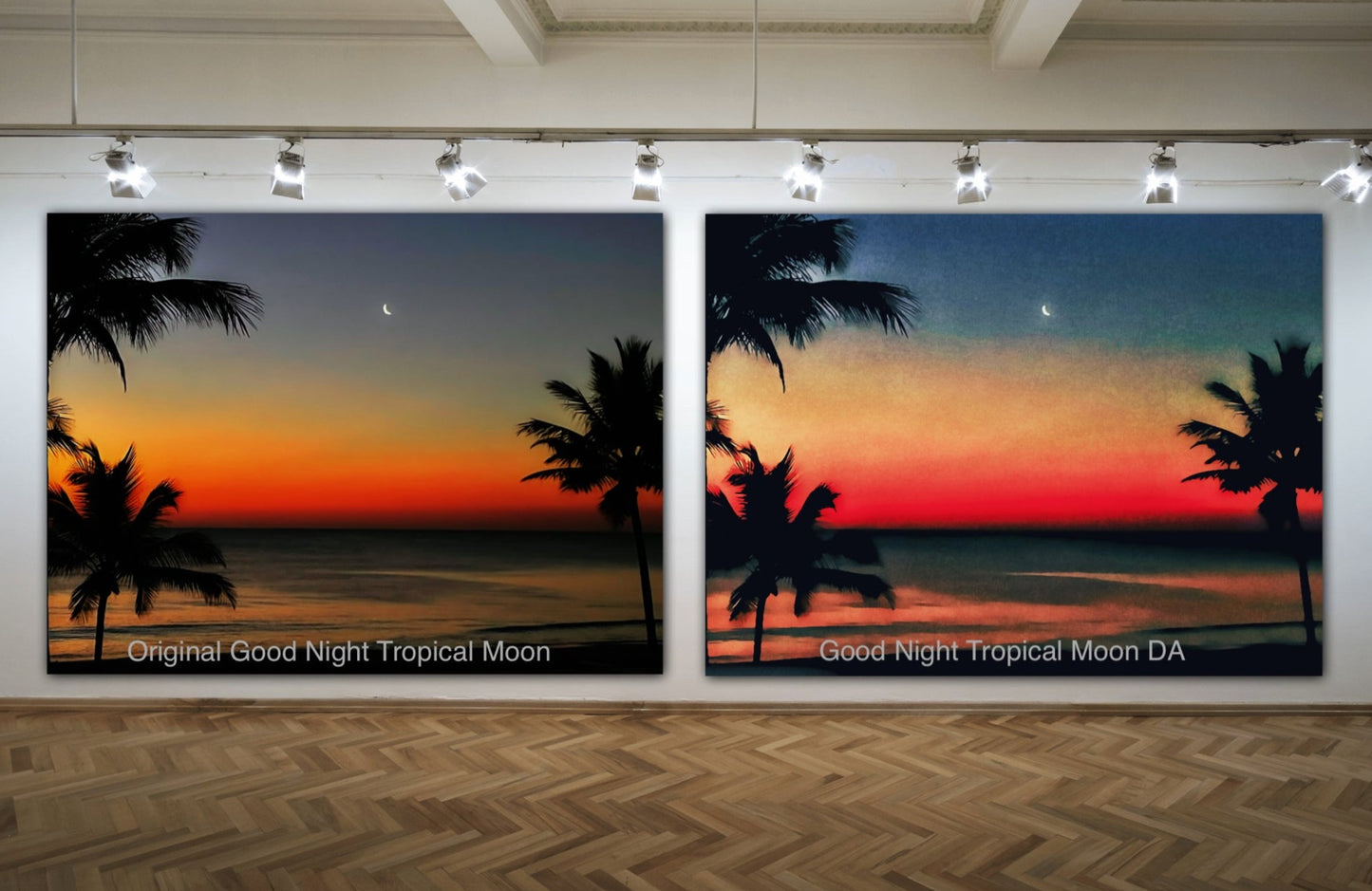original & Digital art  good night tropical moon prints by jacqueline MB designs 