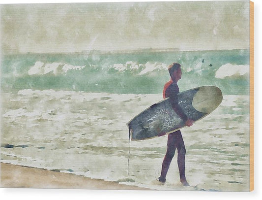 heading out to surf mission beach wood print by jacqueline mb designs 