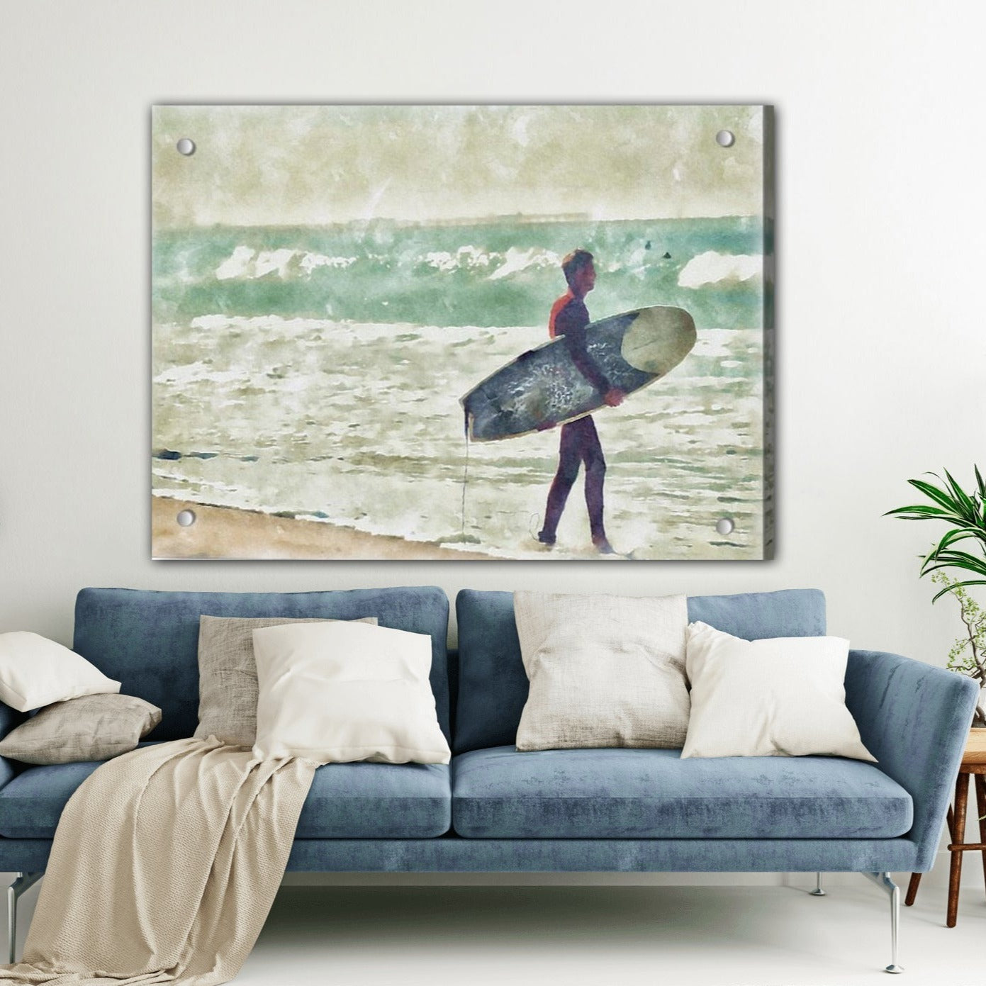 heading out to surf mission beach ca acrylic home decor print by jacqueline mb designs 
