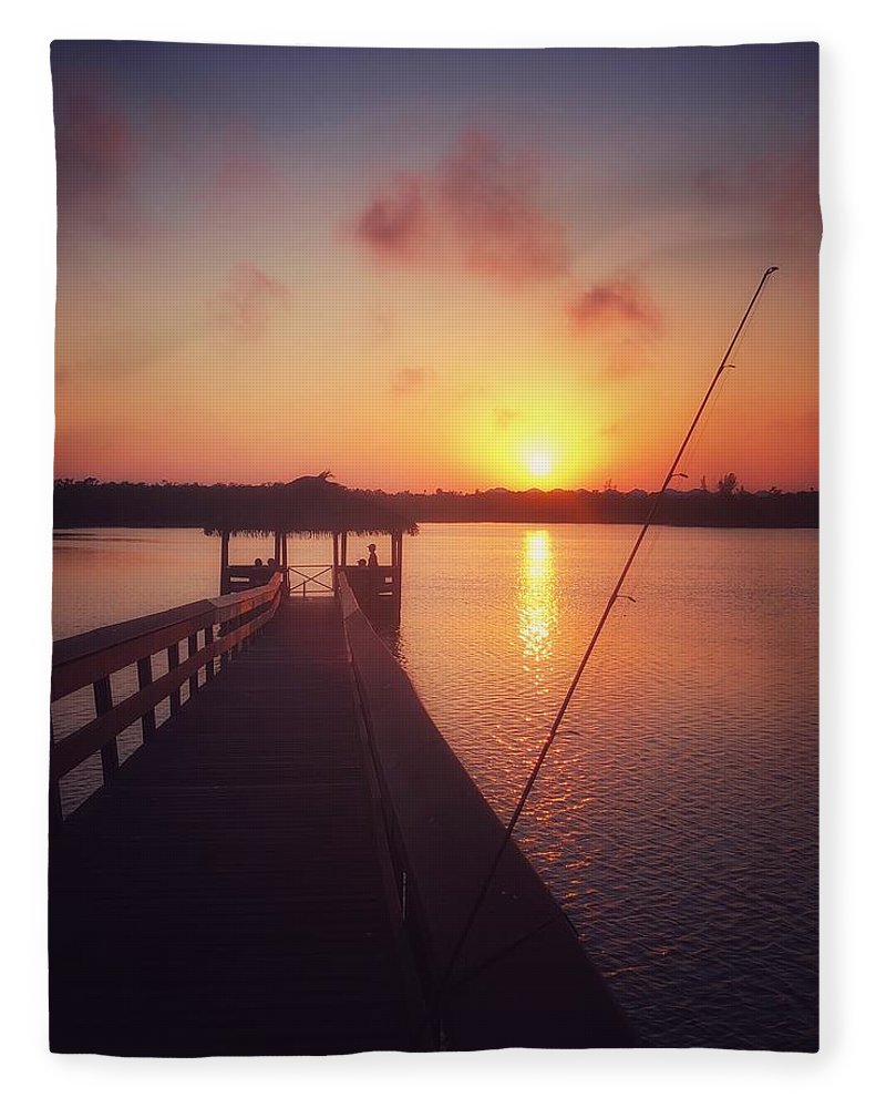 Lazy Night Fishing off the Pier at Sunset  - Blanket
