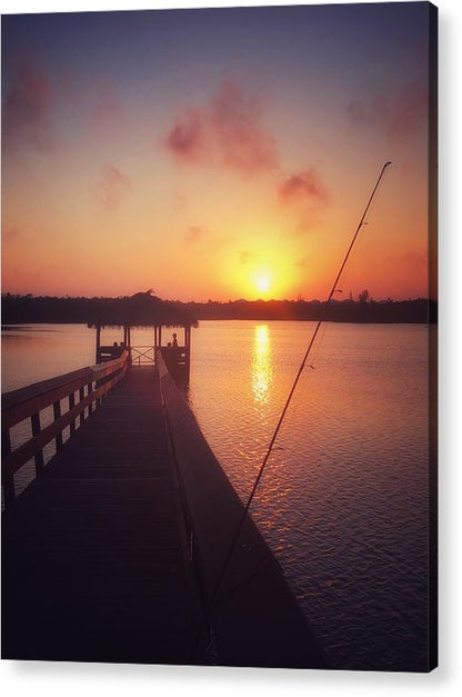 Lazy Night Fishing off the Pier at Sunset  - Acrylic Print
