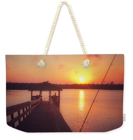 Lazy Night Fishing off the Pier at Sunset  - Weekender Tote Bag
