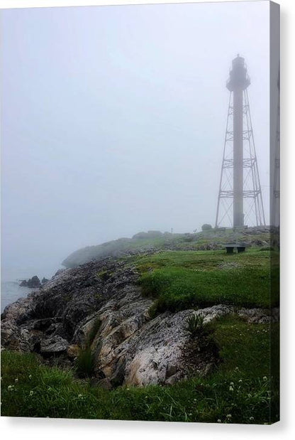marblehead lighthouse in the fog canvas print by jacqueline mb designs 