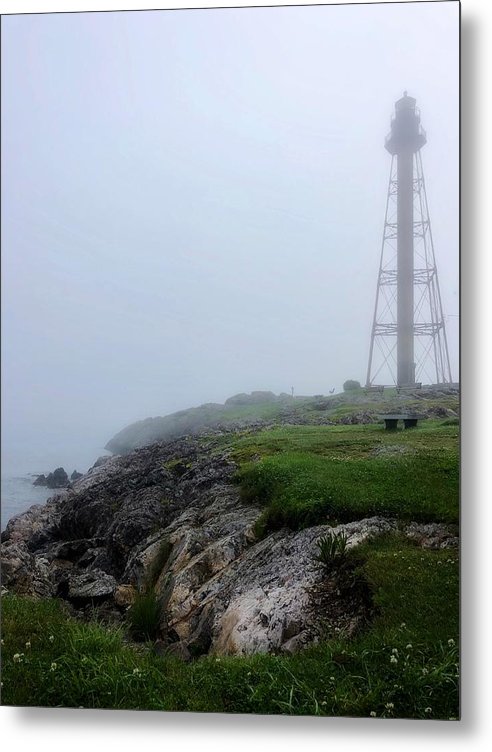 marblehead lighthouse in the fog metal print by jacqueline mb designs