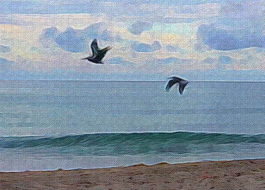 Pelicans Flying along seashore Art  - Puzzle