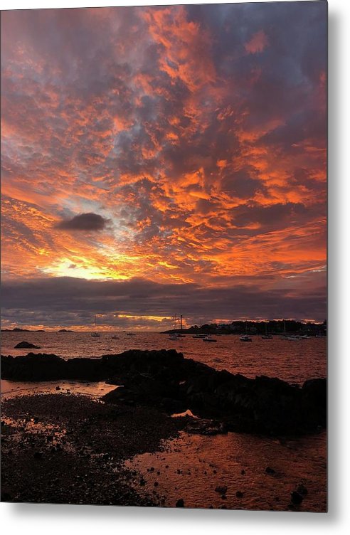 red sky sunrise over marblehead metal print by jacqueline mb designs 