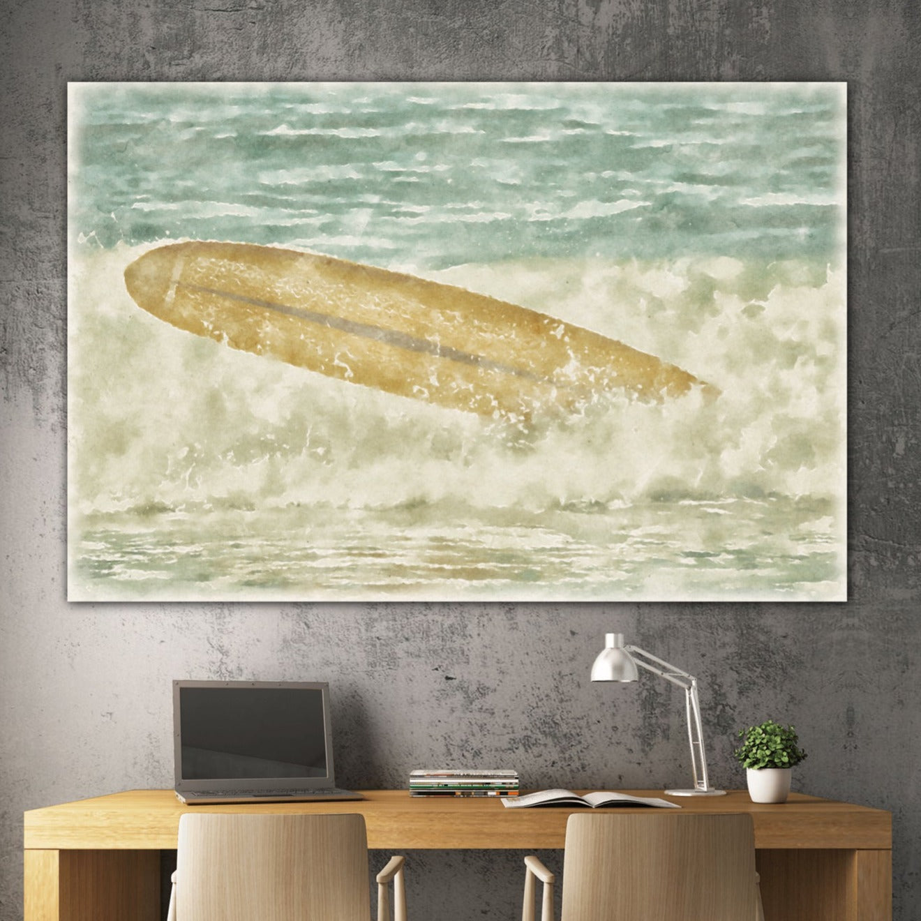 runaway surfboard metal print home office decor by jacqueline mb designs 