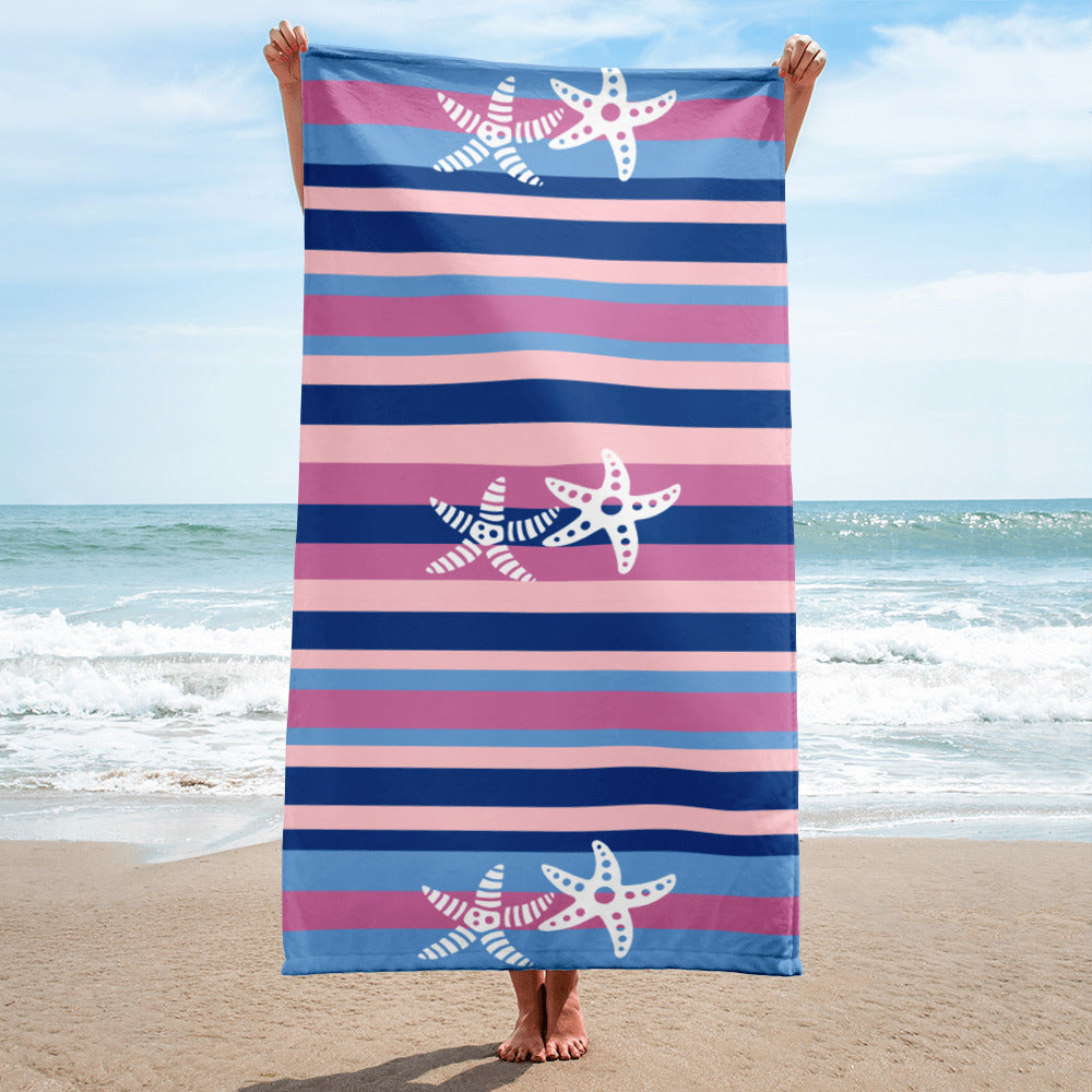 Pink & Blues Stripes & Shells - Beach  Towel