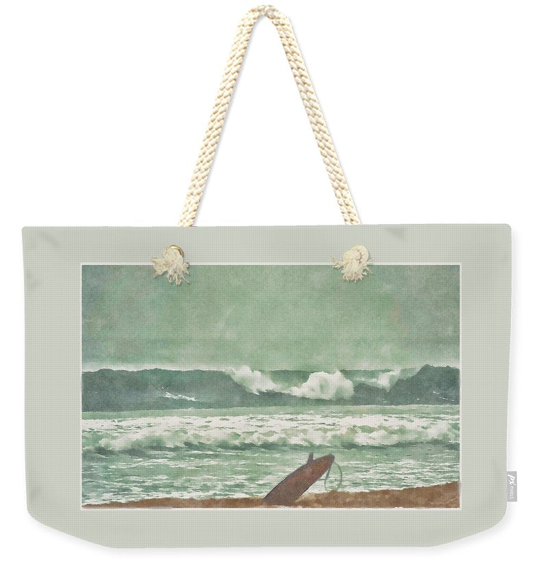 surfboard timeout weekender tote bag natural rope handles by jacqueline mb designs